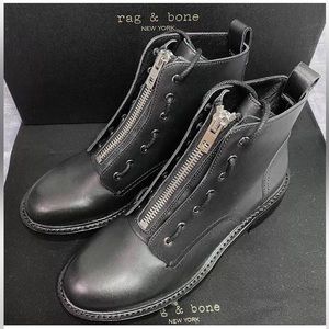 Rag and bone combat boots- black tie up and zipper